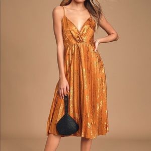 Sending Love Orange Floral Embossed Pleated Dress